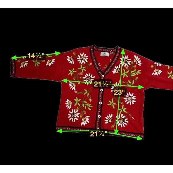 Design Option Philip Jane Gordon Vtg  L Daisy Beaded Cardigan Ribbon Floral 3D - Picture 16 of 16